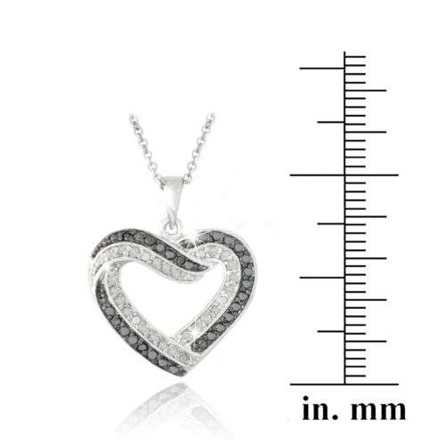 0.50ct TDW Black & White Diamond Open Heart Necklace in Brass black friday deal